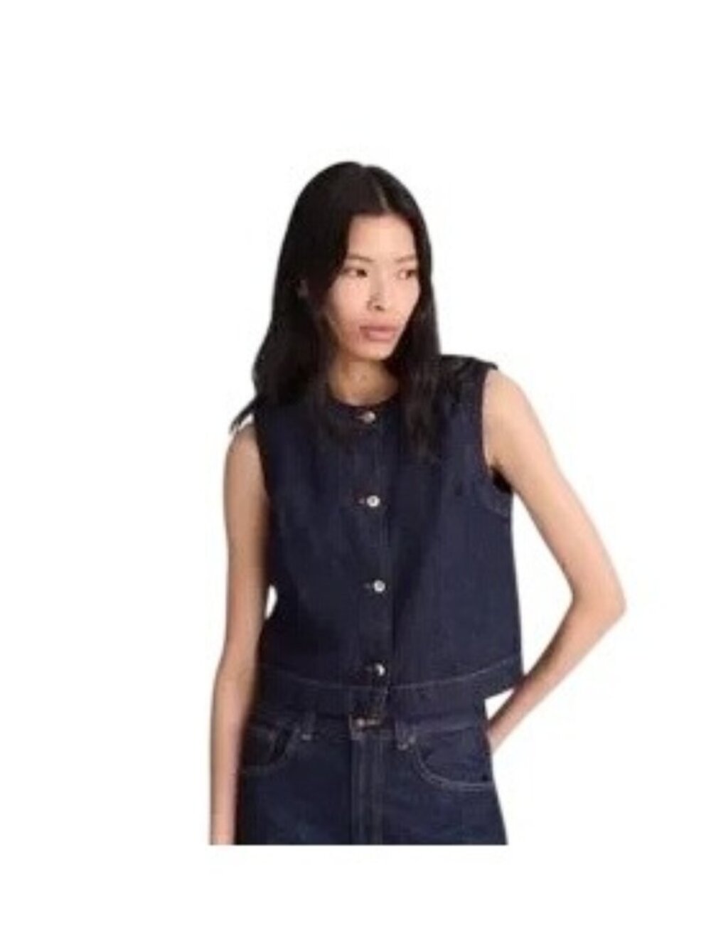 Madewell Women's Cropped Denim Button Front Vest Blue Size 00 NWOT